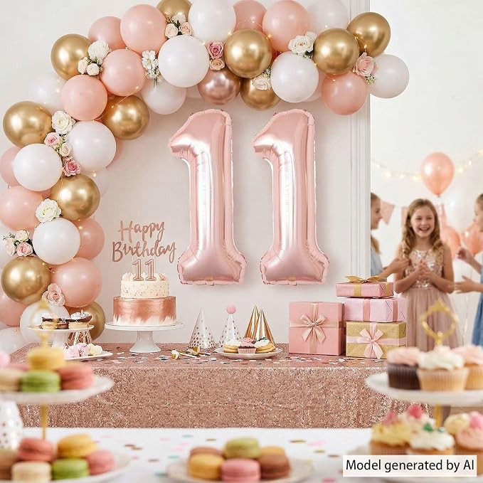 Rose Gold Number 11 Balloon 40 Inch, Blush Twin Foil - Image 7