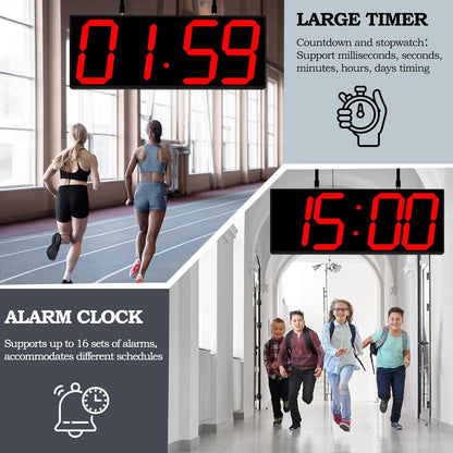 19.5'' Large Digital Wall Clock with Double Sided Display,Multi-Functional LED Hanging Digital Clock with Adjustable Brightness,Suitable for Offices, Warehouses, Corridors (Red)