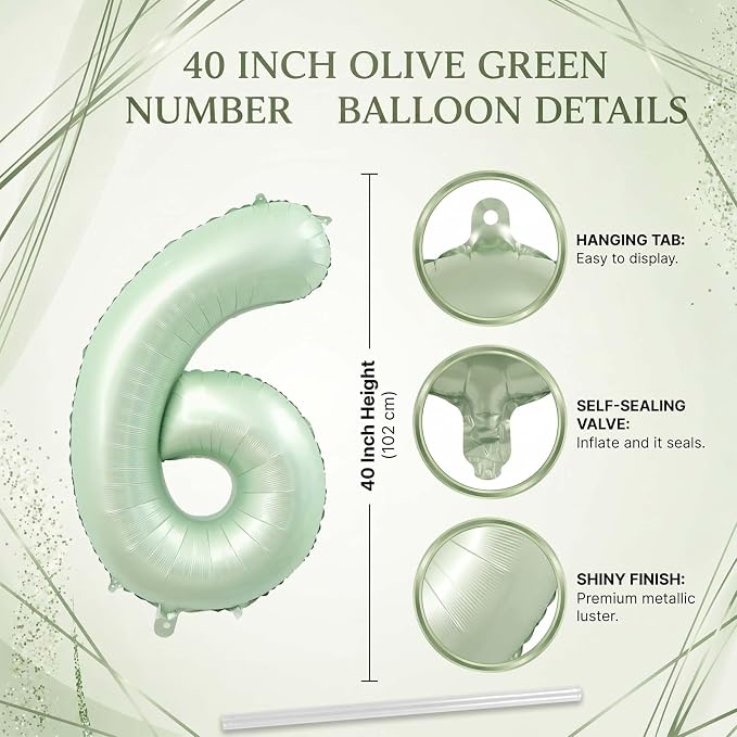 Olive Green Number 16 Balloon 40 Inch, Botanical Decor - Image 4