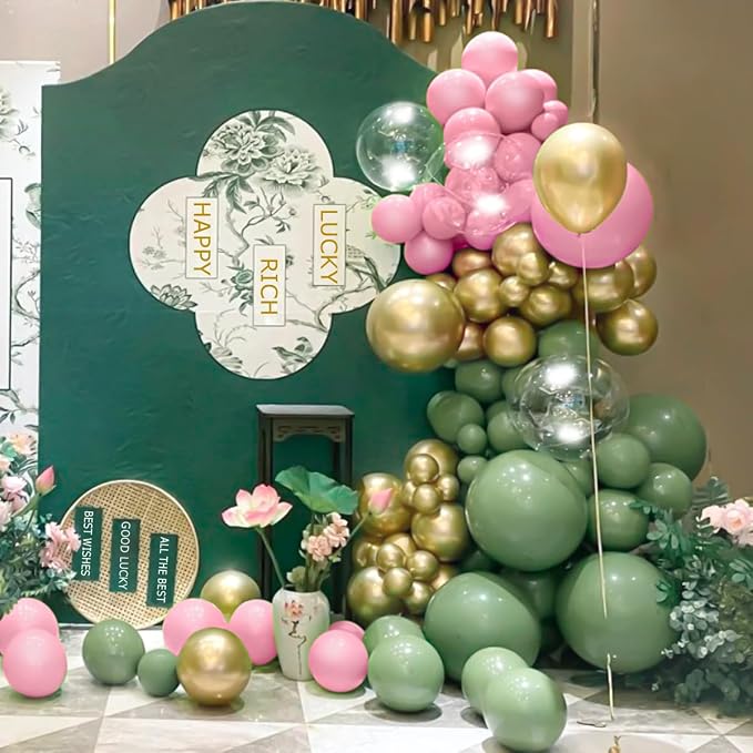 MEBAY Sage Green Pink Gold Balloon Arch Kit - Image 3