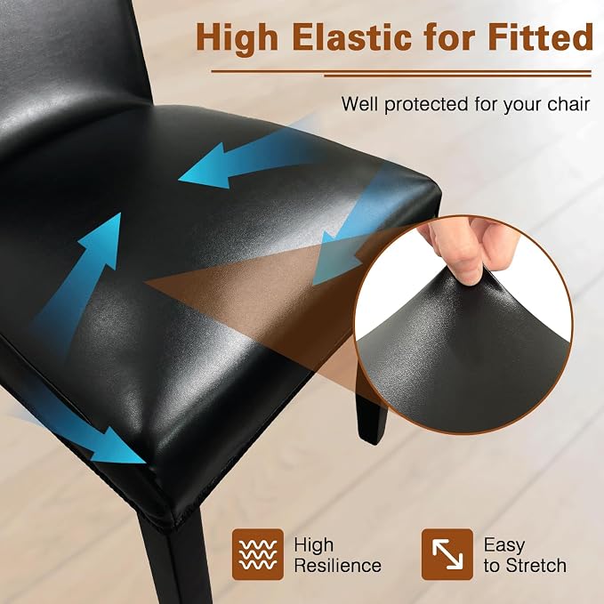 Leather Chair Covers for Dining Chairs Set of 4, Super Stretch Waterproof - Image 4