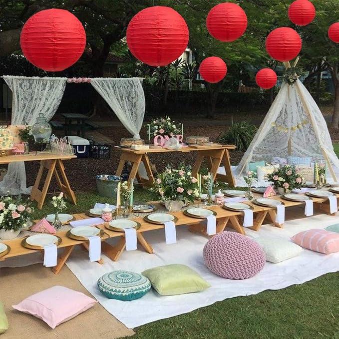 BEISHIDA Red Paper Lanterns 10Pcs 4/6/8/10/12 Inch Round Chinese Lamp | Paper - Image 4