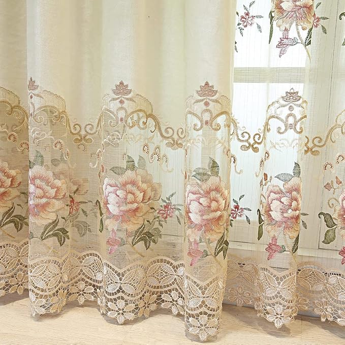 1pc Luxury Peony Embroidery Thermal Insulated Curtain Drape - Image 6