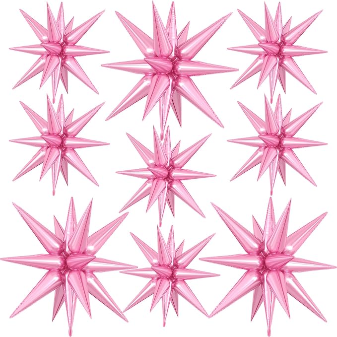 9Pcs Pink Star Balloons, Large Explosion Star Foil Balloons, Metallic Pink by Dagelar