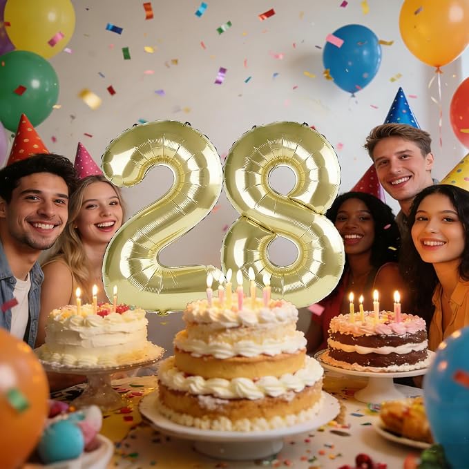 40 Inch Number 28 Balloons for 28th Birthday Party Decorations, 0-100 Champagne - Image 2