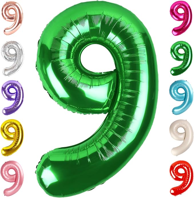 9 Balloon Numbers Birthday Decorations, 40In Green Balloons by Mluchee