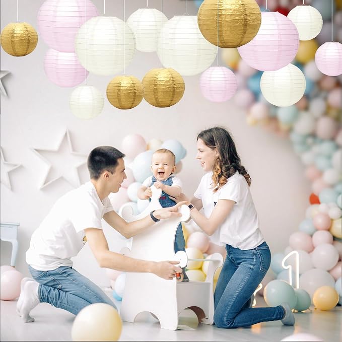 21Pcs Paper Lanterns, 4-10in Round Hanging Decor - Image 5