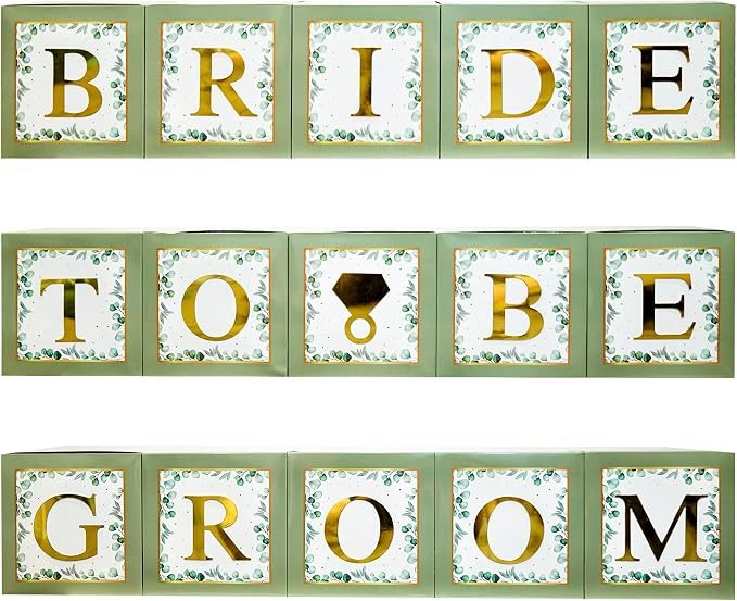 101 PC Greenery Bridal Shower Decorations Balloon Boxes Gold- Blocks - Image 4
