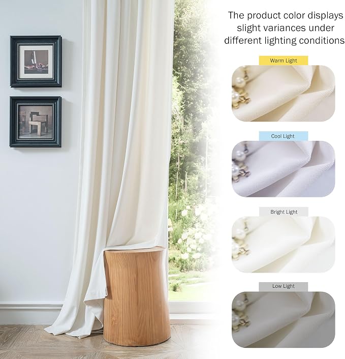 Beauoop Cream Velvet Curtains for Bedroom Living Room 52x84 2 Panels | Soft - Image 5