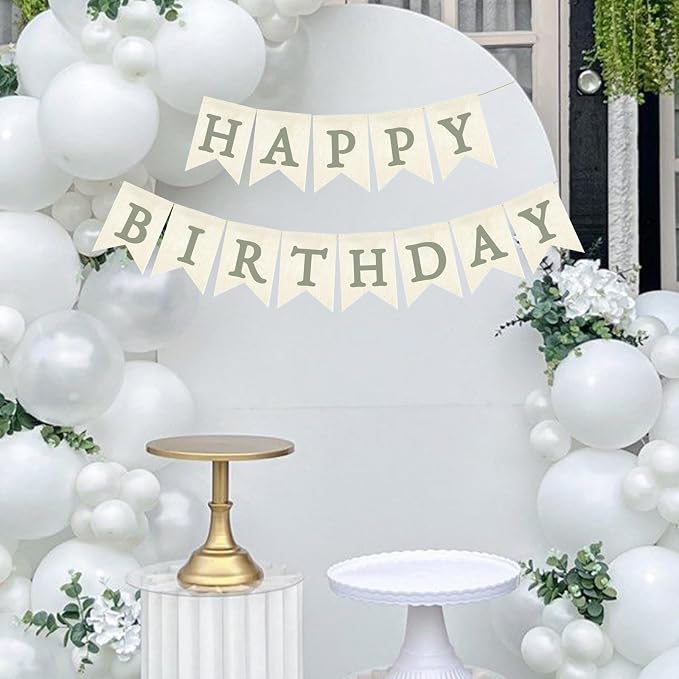 Green Happy Birthday Banner Sage Olive Pre-strung Burlap Bunting Party Backdrop - Image 3