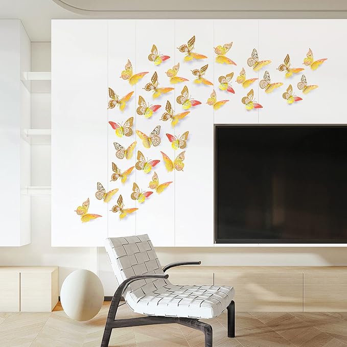 SAOROPEB 3D Butterfly Wall Decor 48 Pcs Laser Gold Butterfly Decorations | 4 - Image 4