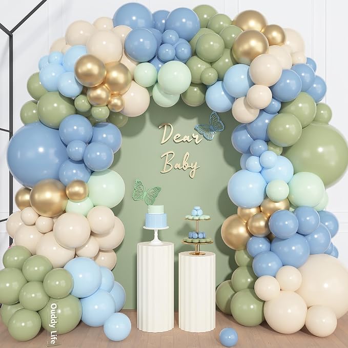 157Pcs Sage Green Blue Balloons Garland Arch Kit Different Size | Dusty Blue - Image 2