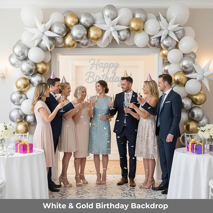 LovesTown 72PCS White Starburst Balloons, Foil Balloons Magic Star Spike Designs - Image 4