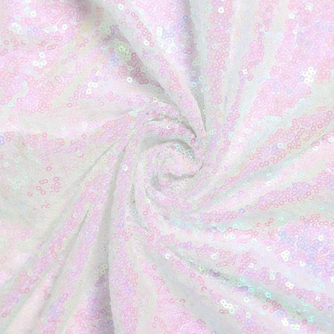JYFLZQ White Iridescent Sequin Backdrop Curtains 2ft x 8ft 2 Panel Glitter Photo Booth Backdrops Sparkly Photography Background Drapes for Parties Wedding Bridal Showers