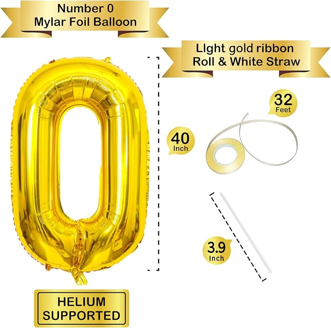 40 Inch Gold Number Balloons, Helium Mylar Foil Number Balloons - Image 2