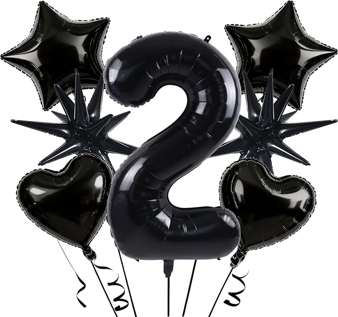 TONIFUL 2nd Birthday Balloons Kit 40 Inch Black Large Number 2 Foil Balloon | by TONIFUL