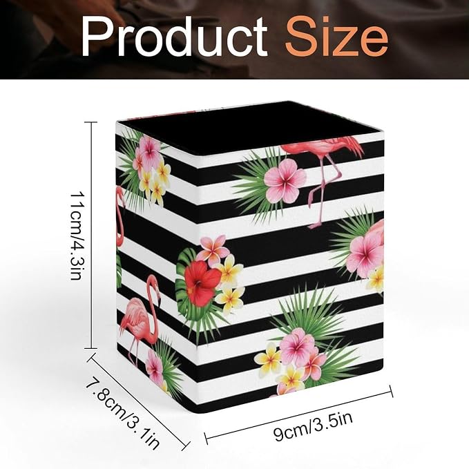 Pen Pencil Holder Black And White Striped Flamingo, Makeup Brush Holder Cup - Image 2