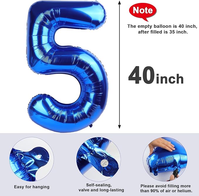 5 Balloon Numbers Birthday Decorations, 40In Dark Blue Balloons - Image 6