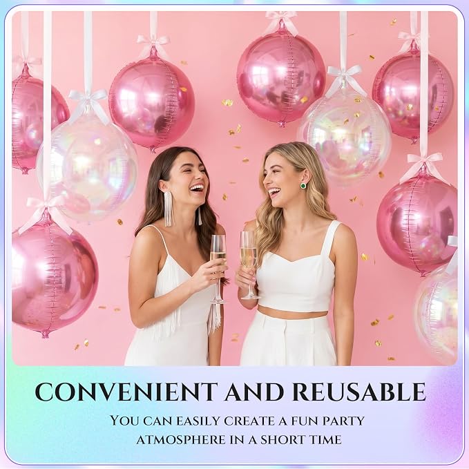 36 Set 22 Inch Iridescent Pearl Pink 4D Giant Round Foil Balloon Bulk Metallic - Image 4