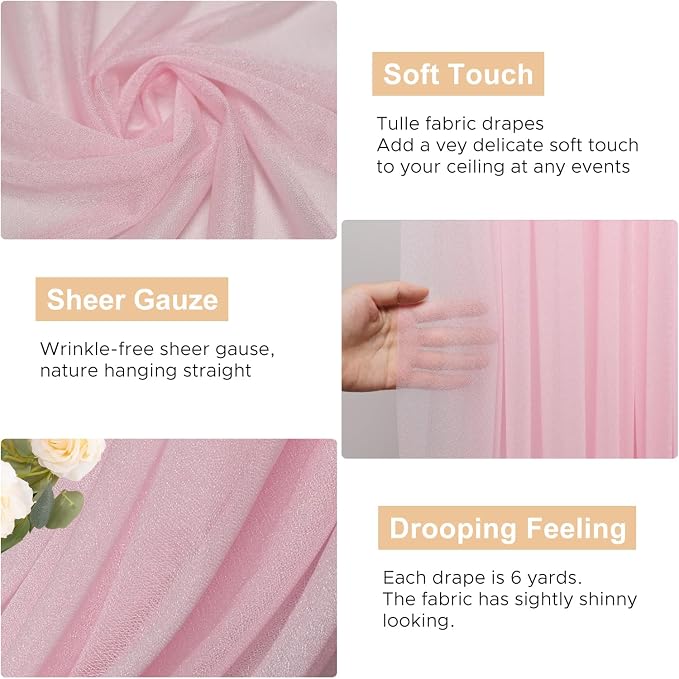 Wedding Arch Draping Fabric Backdrop Drapes 3 Panels, Blush Pink | 28.7"x20FT - Image 2