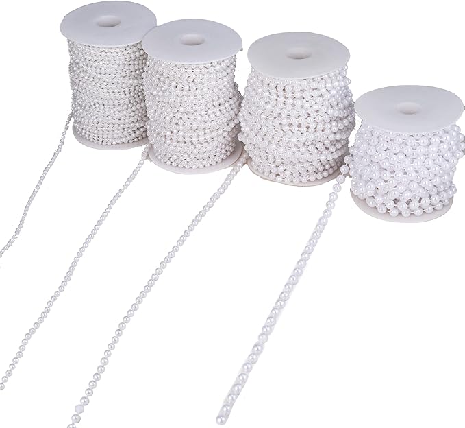 4mm Crafts Faux Pearl Beads Garland Pearl Bead Roll Strand of Pearls to Decorate Floral Centerpieces Wedding Party Favor Christmas Tree(131 Feet Ivory)