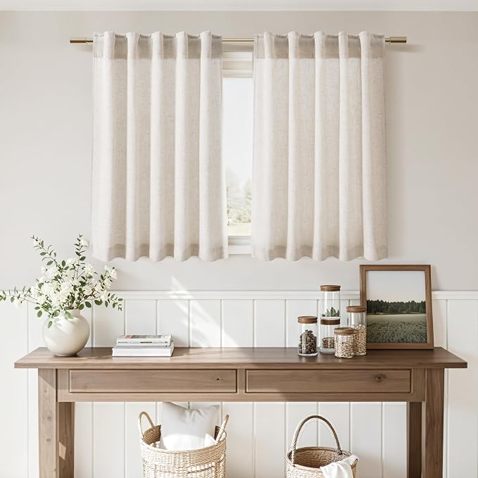 Beige Cafe Curtains 24 Inch Length Linen Blend Privacy Cortinas para Cocina - Image 6