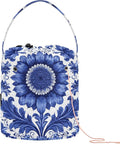 Sunflowers Blue and White Leaves Yarn Bag Small Crochet Bag Drawstring Yarn by Tatenale