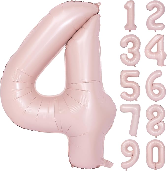 40 Inch Pink Number 4 Foil Balloon Light Pink Digital 4 Helium Balloon | by YOIOZAIZAI