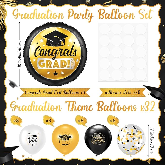Kasyat 4 Set Glod and Black 2026 Graduation Table Centerpiece Balloon Stand Kit - Image 3