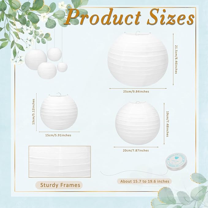 24 Packs White Paper Lanterns 6" 8" 10" Chinese Japanese Hanging Paper Lantern - Image 2