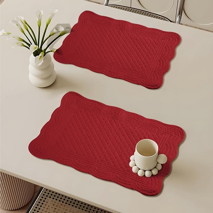 6 PC Quilted Placemats, 100% Cotton Fabric Washable Cloth Table Mats - Image 7