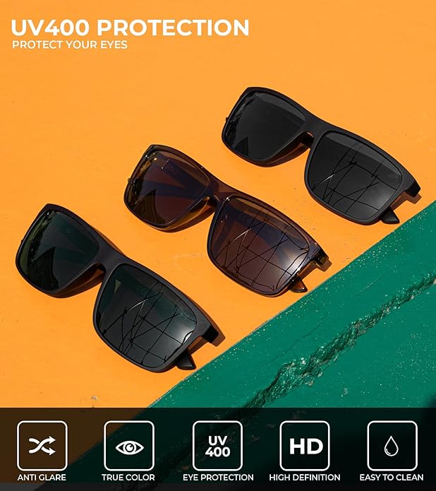 KALIYADI Polarized Sunglasses for Men and Women, Mens Sun Glasses with UV Protection for Driving Fishing Golf (3 Packs)