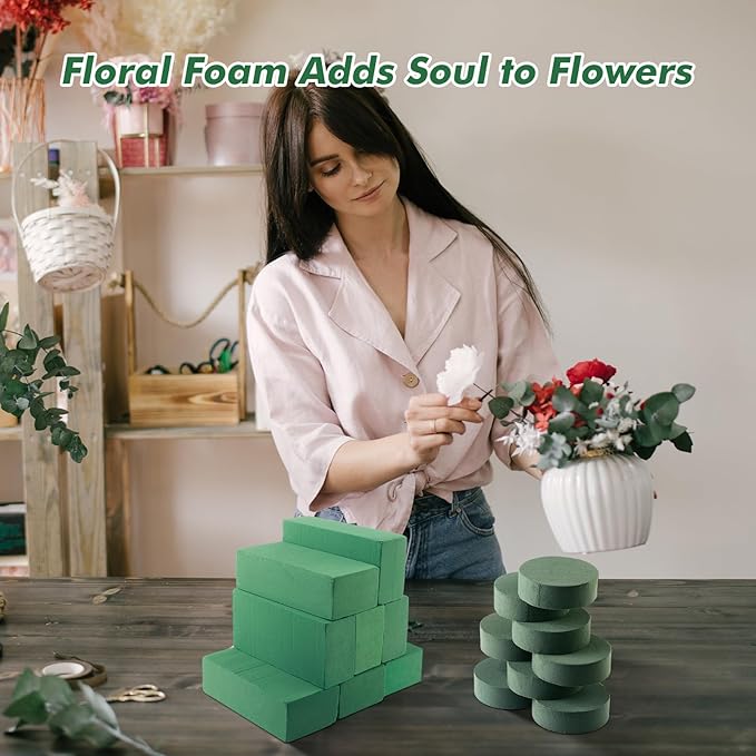 12 Pcs Floral Foam Blocks for Fresh & Artificial Flowers, 5.5" L x 3.1" W x 1.7" H Wet & Dry Green Flower Foam for Indoor Outdoor Floral Arrangements, Foam Bricks for Wedding, Birthdays, Home Décor