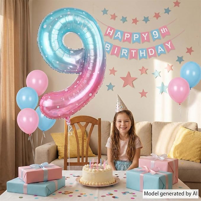40 Inch Pink Blue Number 9 Balloon, Large Gradient Foil 9 Balloon - Image 7