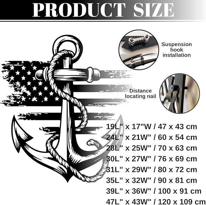 lunwall Metal Anchor Wall Decor, Anchor Metal Sign, Metal Anchor Decor, Anchor Metal Wall Art, Metal Nautical Wall Decor, Metal Wall Decor Coastal, Anchor Wall Decor (silver, 28L x 25W / 70 x 63 cm)