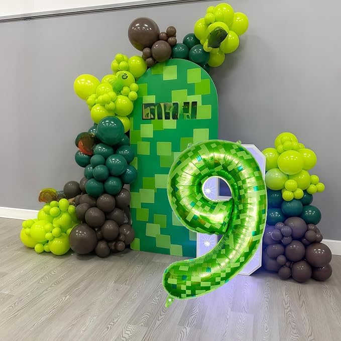 9th Birthday Balloons for Boys, Large Lime Green Pixel Number 9 Balloon - Image 7