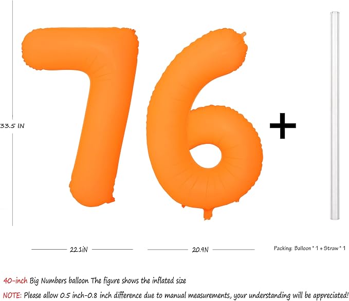 Orange Birthday Number 76 Balloon 40IN Fluorescent Orange 67 Balloon | - Image 2