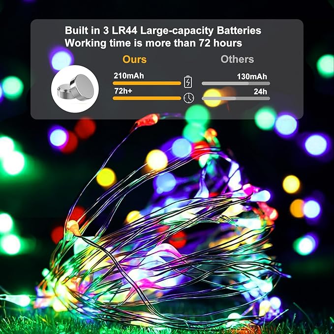 pozzolanas 24 Pack Multicolor Battery Operated String Lights - 7ft Waterproof Fairy Lights with 20 LEDs for Home, Mason Jar, Party, Wedding, Halloween, Christmas Decorations