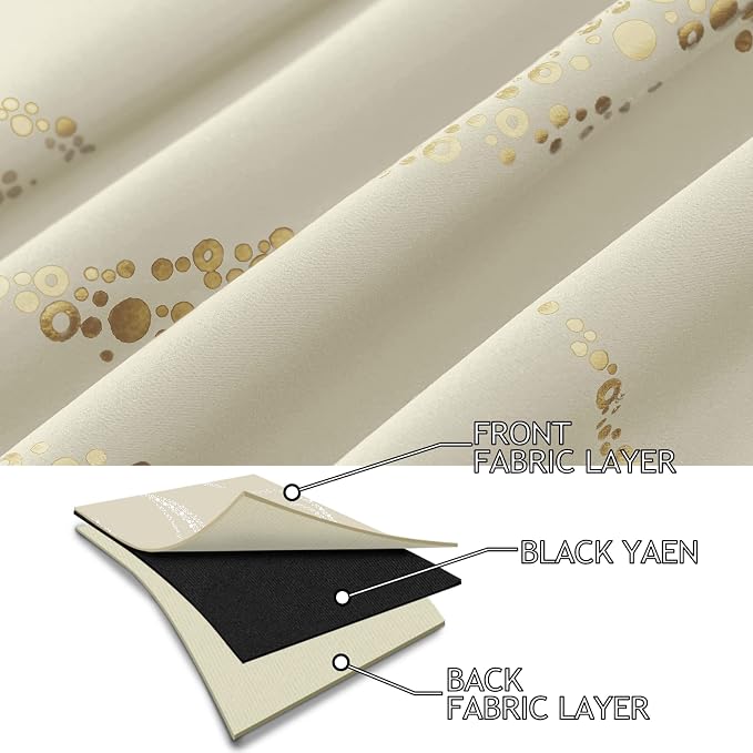 Yakamok Light Blocking Curtains 84 Inches- Gold Wave Line Dots Print Grommet - Image 4