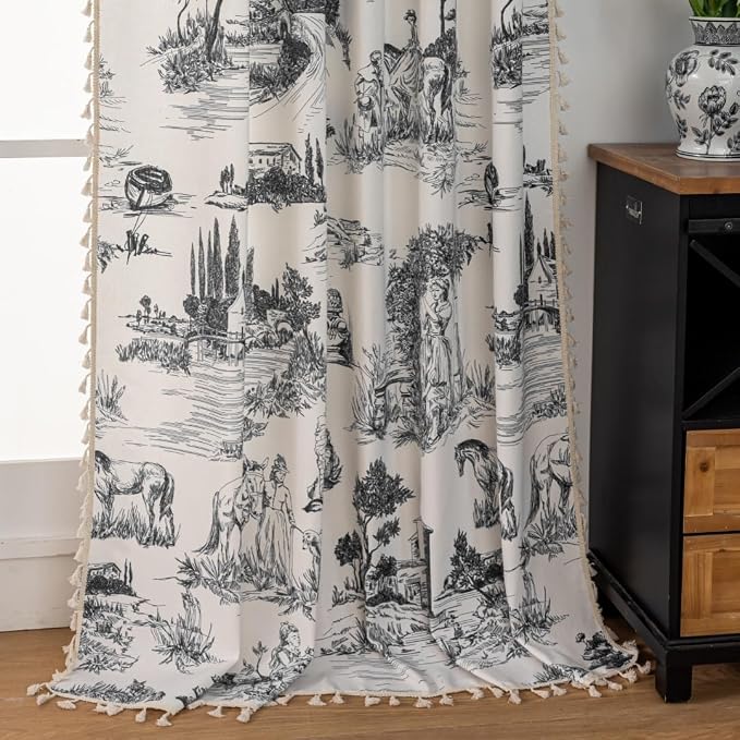F-CHU Black Curtains for Living Room 2 Panels Patterned Print Semi Blackout - Image 4