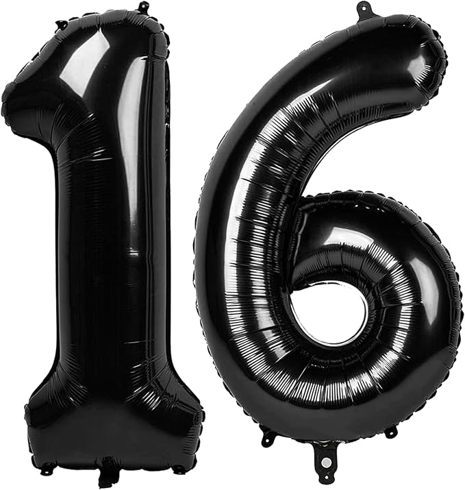 16 Balloon - Black Birthday Number Balloons, 40 Inch Decorations Men Women | by ALPHADELTAPI