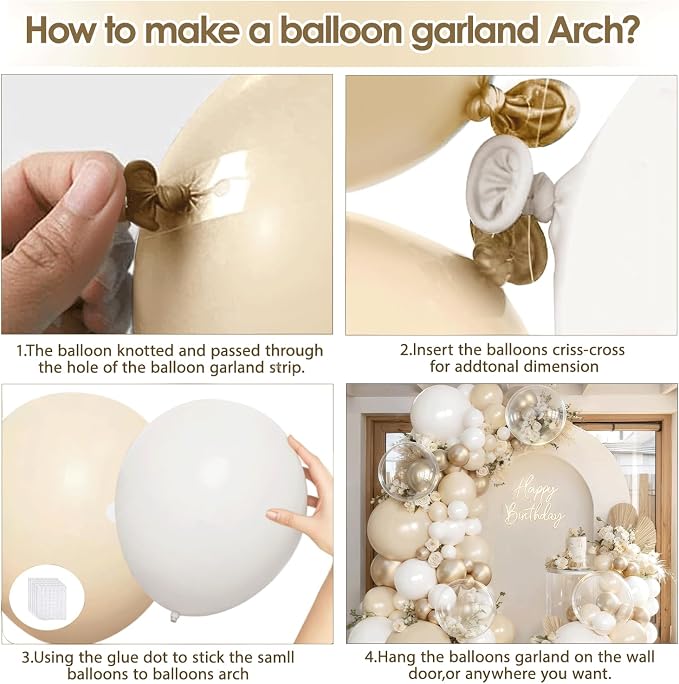 Gold White Beige ClearBalloons Arch Kit, Party Decor. | Chrome gold, cream - Image 4
