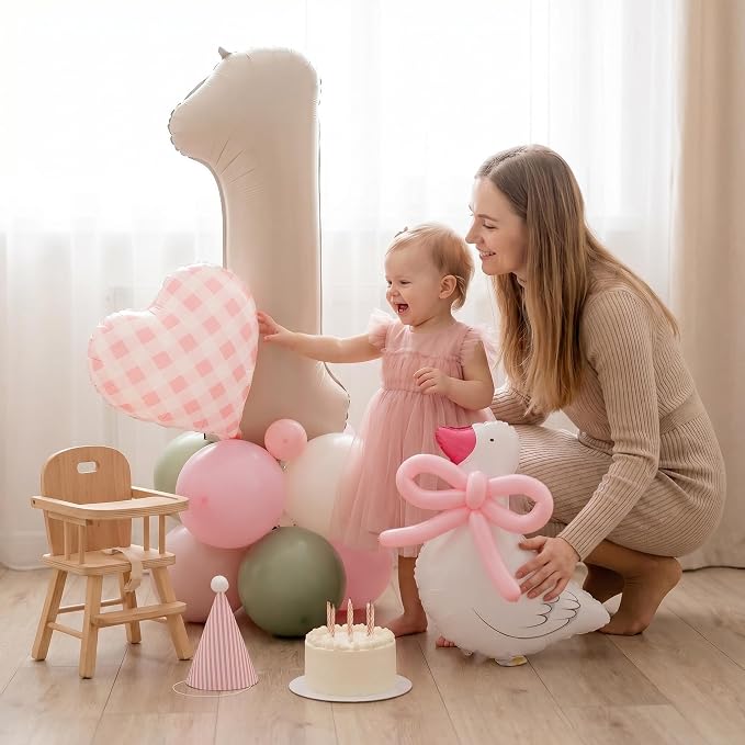 One Silly Goose Balloon Tower: Pink Gingham Party Decor Girls' First Birthday - Image 5