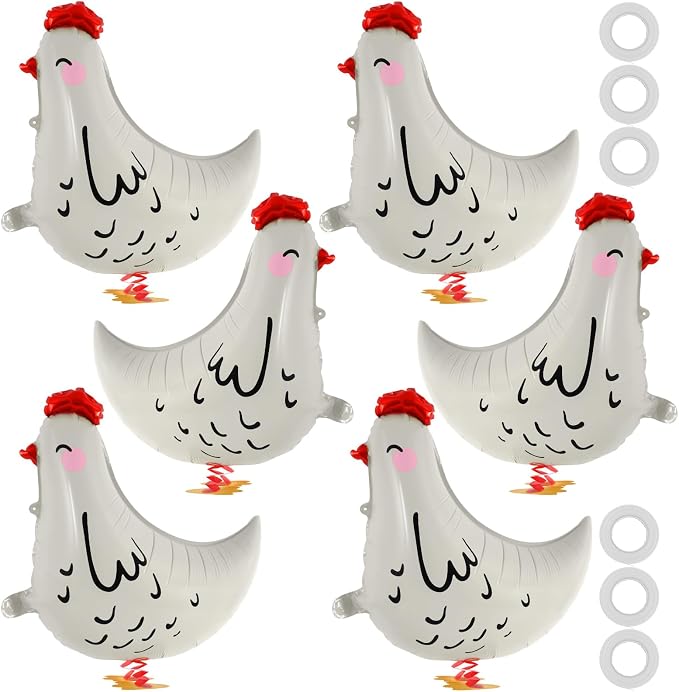 6 Pcs Walking Chicken Balloons, 20 Inch Chickens Foil Balloons by KINYFY
