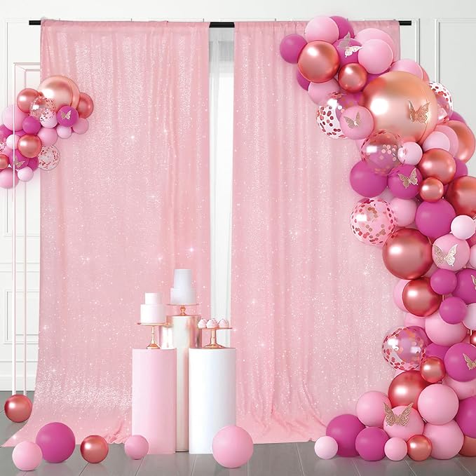 PartyDelight Pink Sequin Backdrop Curtains 5x10ft 2 Panels | Sparkly 3mm sequins - Image 3