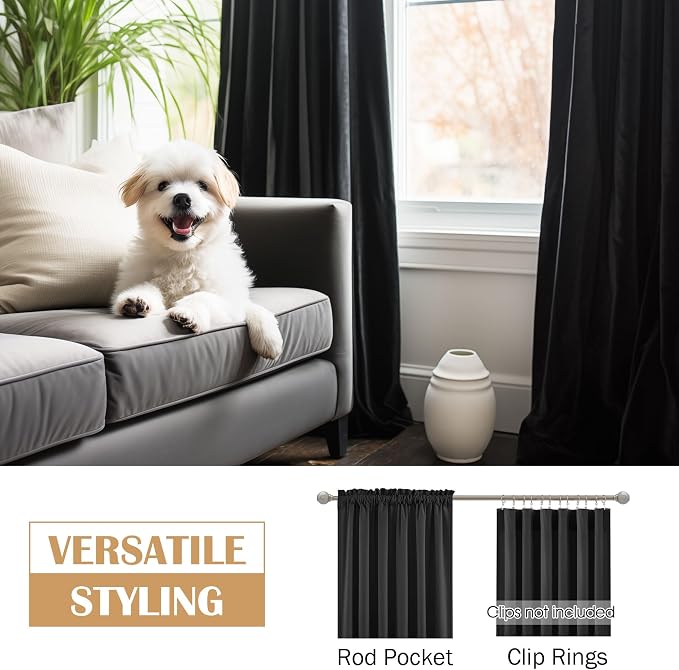 Beauoop Velvet Curtains for Bedroom Living Room Black 52x96 2 Panels | Soft - Image 2