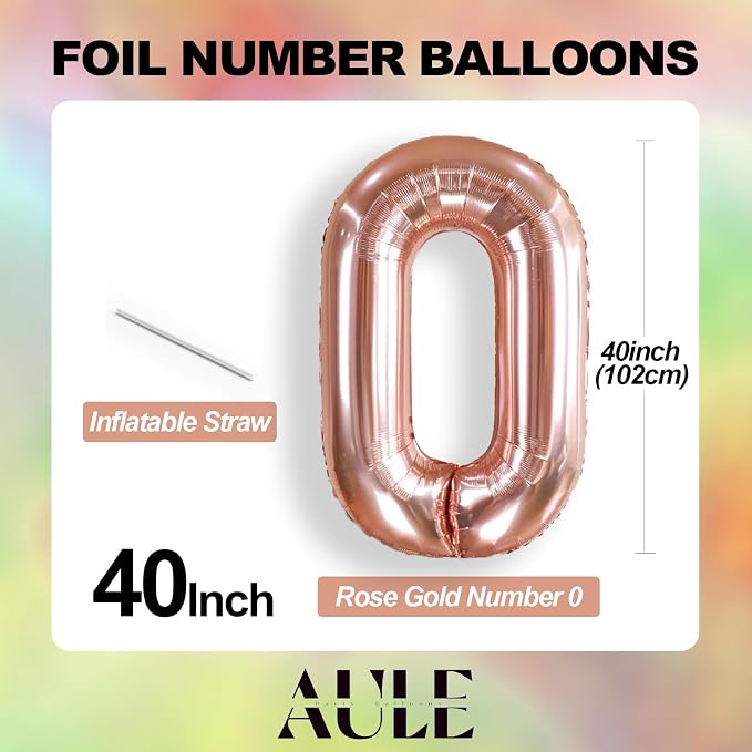 AULE 40 Inch Rose Gold 40 Balloon Number Foil 0-9 Birthday Big Numbers | - Image 5