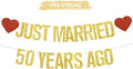 Gold Glitter Just Married 50 Years Ago Banner, NO DIY, Pre-Strung 50th Wedding by RICHHHA