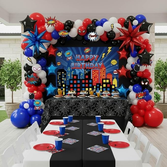 Blue Red Black white Balloon Garland Arch Kit 140PCS - Image 6