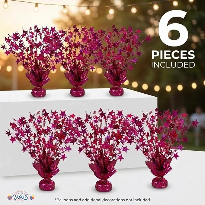 PMU 6 Pack Bursting Star Metallic Foil Spray Centerpiece- Burgundy Prismatic - Image 7